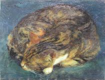 tableau Le chat endormi    animaux  huile toile 1re moiti 20e sicle