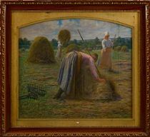 tableau Les Moissons Bauduin Raphael personnage,scne rurale impressionnisme pastel papier 1re moiti 20e sicle
