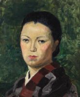 tableau La femme au kimono    portrait  huile toile 1re moiti 20e sicle