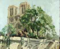 tableau Notre Dame de Paris Van Dort Willem Jr ville,glise  huile toile 1re moiti 20e sicle