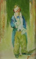 tableau Le clown  De Ridder (pseudo Van Gielen) Jan humoristique,personnage  huile triplex 2ime moiti 20e sicle