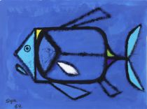 tableau Le poisson bleu  Synave Jacques animaux  gouache papier 2ime moiti 20e sicle