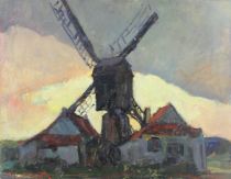 tableau Le moulin (Wenduyne) Martin Alfred paysage,moulin  huile panneau 1re moiti 20e sicle
