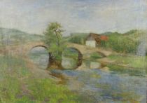 tableau Pont au Luxembourg Oppenheim Guido paysage  huile toile 1re moiti 20e sicle