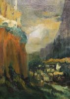 tableau La falaise    paysage  huile toile 1re moiti 20e sicle