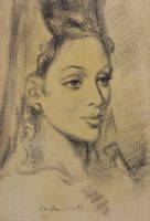 tableau La belle espagnole  Smets Charles Ernest portrait  fusain papier 2ime moiti 20e sicle