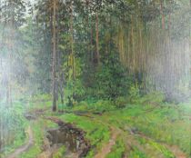 tableau Sentiers forestiers Sundukov V.A paysage,personnage,sous-bois  huile toile 2ime moiti 20e sicle