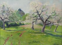 tableau Le printemps Bressy Richard fleurs,paysage  huile carton 1re moiti 20e sicle