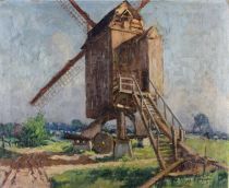 tableau Le moulin de Castre Fermeuse Victor paysage,moulin  huile toile 1re moiti 20e sicle