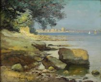 tableau Vue de Nice Marin Claude marine,paysage,ville  huile isorel 2ime moiti 20e sicle