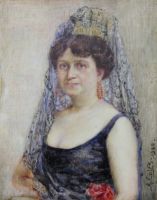 tableau La femme aux roses Colfs Albert personnage,portrait  huile  1re moiti 20e sicle