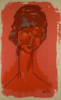 tableau Tte de femme Modigliani Amedeo portrait  estampe papier 1re moiti 20e sicle