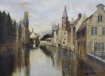 tableau Bruges le quai de Rosaire Vincent H ville  huile panneau 1re moiti 20e sicle