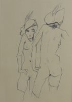 tableau Les nues   nu,personnage  mixte papier 