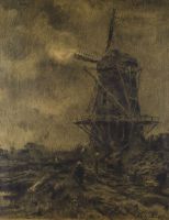 tableau Le moulin  la cte Charlet Frantz marine,paysage,personnage  fusain papier 19e sicle