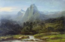 tableau Rosenlaui (suisse)   paysage  huile panneau 19e sicle