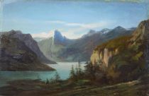 tableau Thn (suisse)   paysage  huile panneau 19e sicle