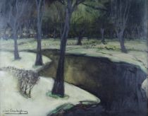 tableau Soire d'hiver Van Landeghem Gaston paysage  huile toile 1re moiti 20e sicle