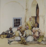 tableau Les marchands Van Mens Isidore orientaliste,personnage,scne rurale  aquarelle papier 1re moiti 20e sicle