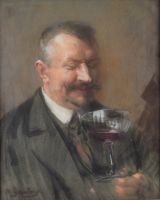 tableau L'amateur de grand vin Geudens Albert personnage,scne de genre  pastel papier 1re moiti 20e sicle