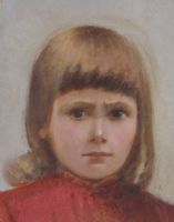 tableau La jeune fille en rouge   portrait  huile carton 1re moiti 20e sicle