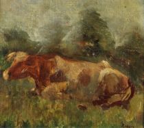 tableau La vache Roosen Grard animaux,paysage  huile maroufl 1re moiti 20e sicle