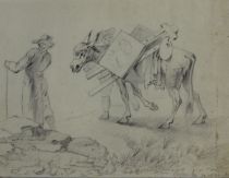 tableau Le peintre voyageur Verboechoven Eugne animaux,personnage,scne de genre  crayon papier 19e sicle