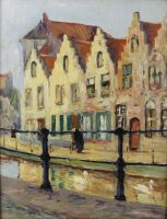 tableau Canal  Bruges    ville  huile panneau 1re moiti 20e sicle