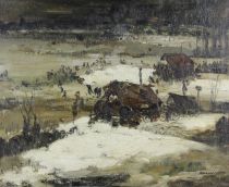 tableau Paysage de neige De Cuyper Alfons paysage,personnage  huile toile 1re moiti 20e sicle