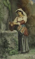 tableau Porteuse d'eau  Rome Meerts Franz paysage,personnage,scne rurale  aquarelle papier 19e sicle