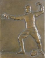 sculpture L'escrimeur  De Greef M personnage,sport  bronze  1re moiti 20e sicle