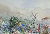 tableau Terrasse d'altitude    paysage,paysage de montagne  aquarelle papier 2ime moiti 20e sicle