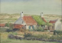 tableau Fermme dans les dunes Hoeterickx Emile marine,paysage  aquarelle papier 1re moiti 20e sicle