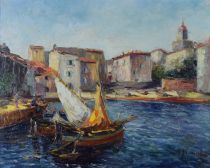 tableau Saint-Tropez  Giraud H marine,village  huile toile 2ime moiti 20e sicle