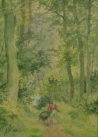 tableau Fermier et sa brouette  Dillens Albert paysage,personnage,scne rurale  aquarelle papier 1re moiti 20e sicle