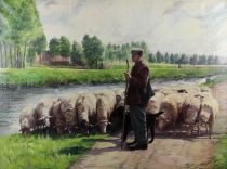 tableau Le gardien et son troupeau  Backvis Frans animaux,scne rurale  huile toile 1re moiti 20e sicle