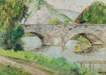 tableau Pont Saint Jean  Anseremme Thvenet Pierre paysage  huile panneau 1re moiti 20e sicle