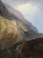 tableau Les aigles (Berner Oberland) Hans Josephus Gerardus animaux,paysage  huile panneau 19e sicle