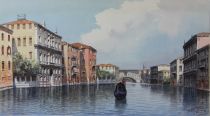 tableau Le grand canal Venise Bertini L marine,ville  aquarelle papier 19e sicle