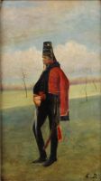 tableau Le militaire Detti Cesare-Auguste animaux  huile panneau 19e sicle