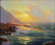 tableau Couch de soleil en Corse Westchiloff  Constantin marine,paysage  huile toile 1re moiti 20e sicle