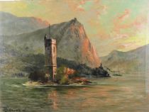 tableau La tour du lac Penning-Dupuis Ernest marine,paysage  huile toile 1re moiti 20e sicle