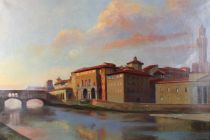 tableau Firenze Smets Charles Ernest paysage,ville  huile toile 1re moiti 20e sicle