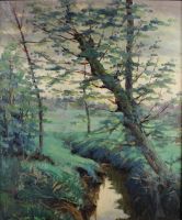 tableau Le ruisseau Deraymaeker Louis paysage  huile toile 1re moiti 20e sicle