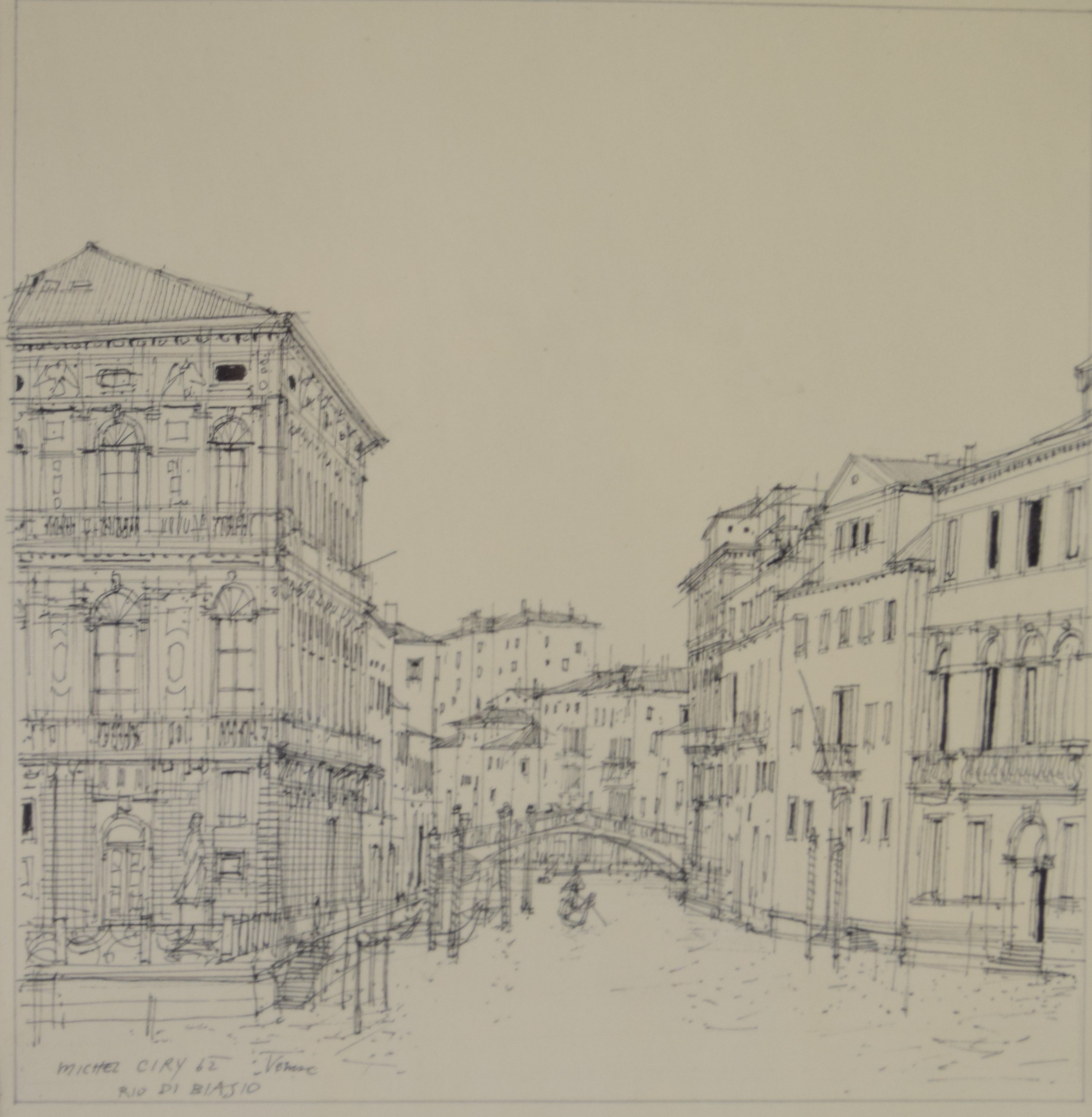 tableau Rio di Biaso Venise Ciry Michel ville  encre papier 2ime moiti 20e sicle