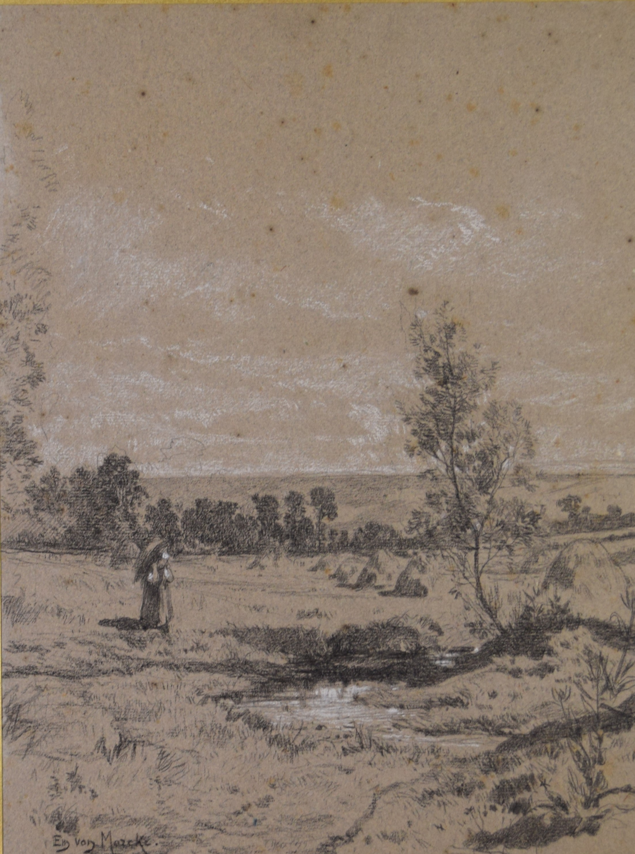 tableau Promenade dans la campagne Van Marcke Emile paysage,personnage  mixte papier 19e sicle