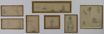 tableau Vie Parisienne  Trouville-sur-Mer   marine,personnage  crayon papier 19e sicle