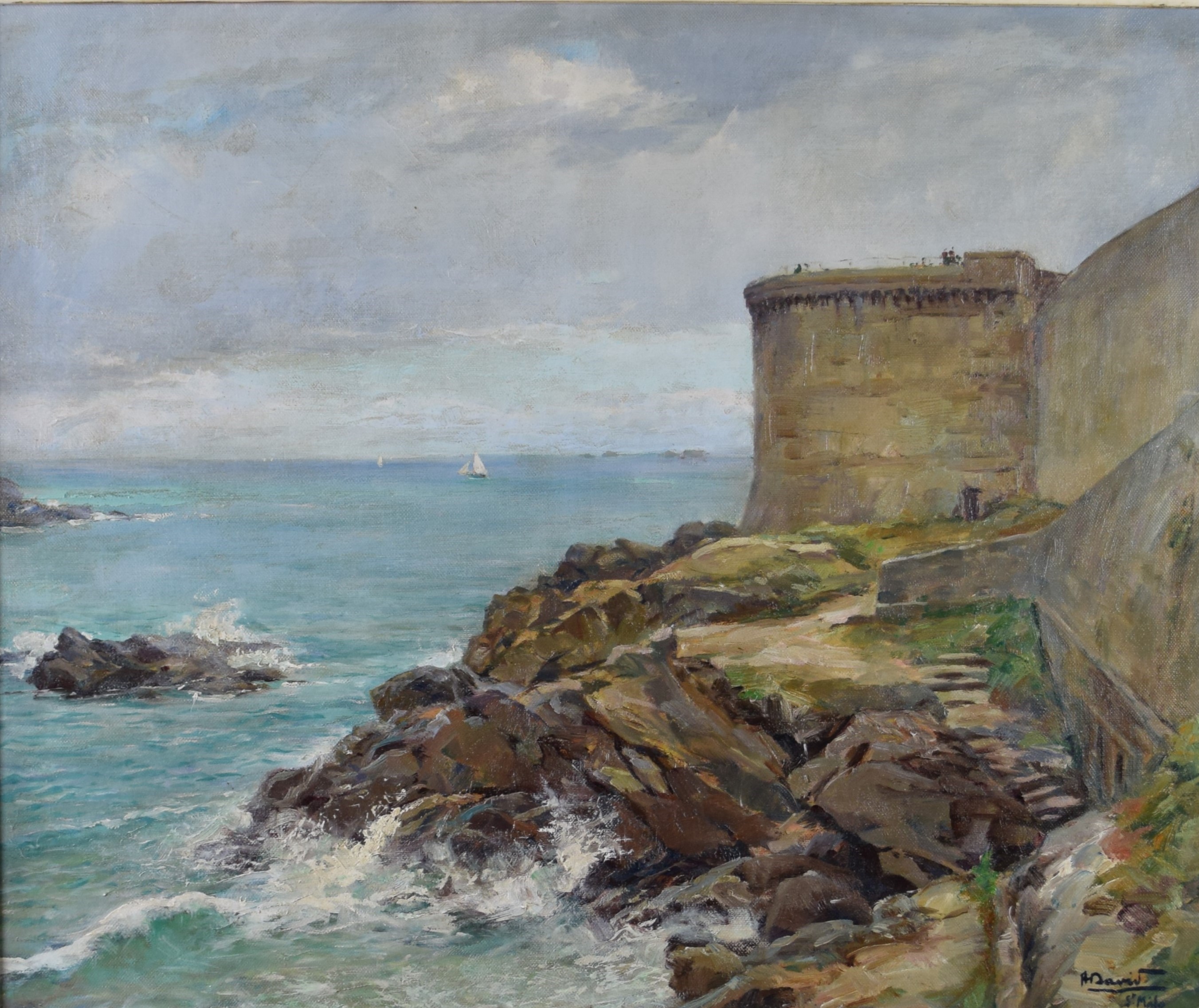 tableau Saint Malo David Andr marine,paysage  huile toile 2ime moiti 20e sicle