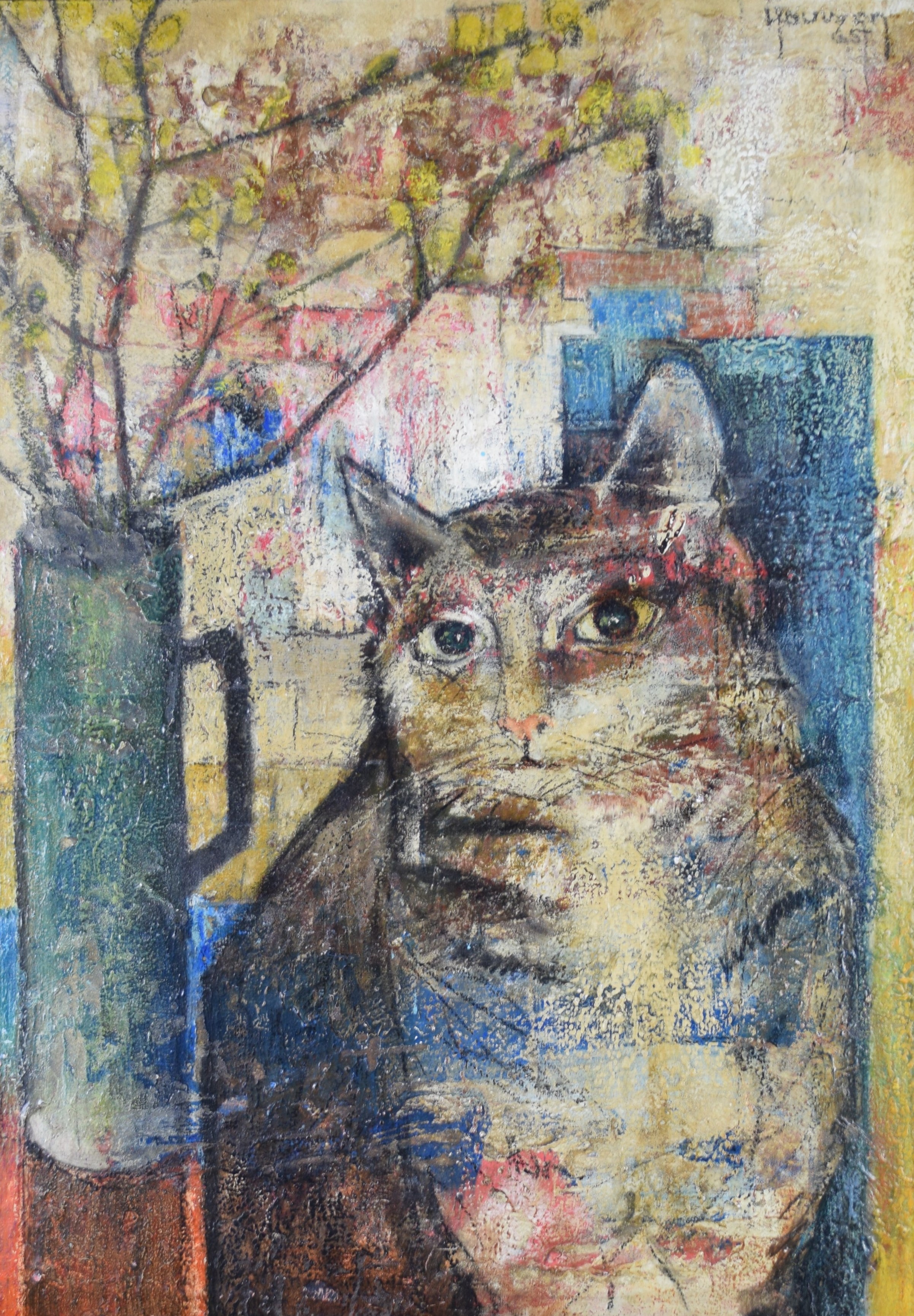 tableau le chat Houwen Joris animaux,nature morte  huile isorel 2ime moiti 20e sicle