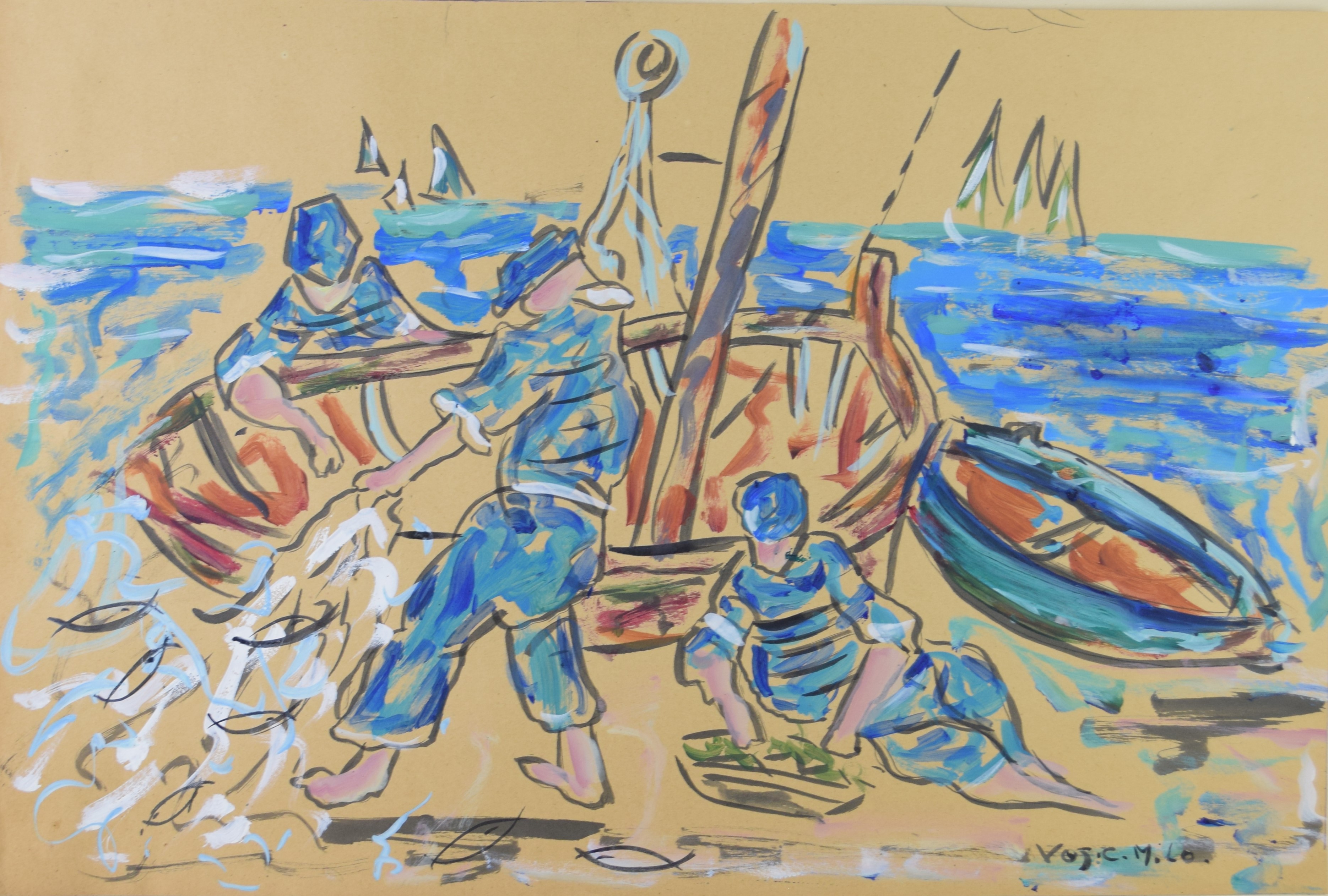 tableau Les marins Vojic Milo (Michel) marine,personnage  gouache papier 2ime moiti 20e sicle